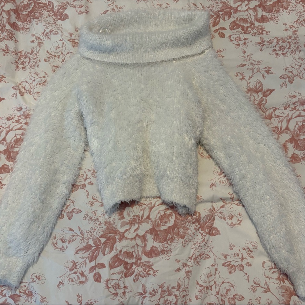 H&M Off-the-Shoulder Fuzzy White Sweater
